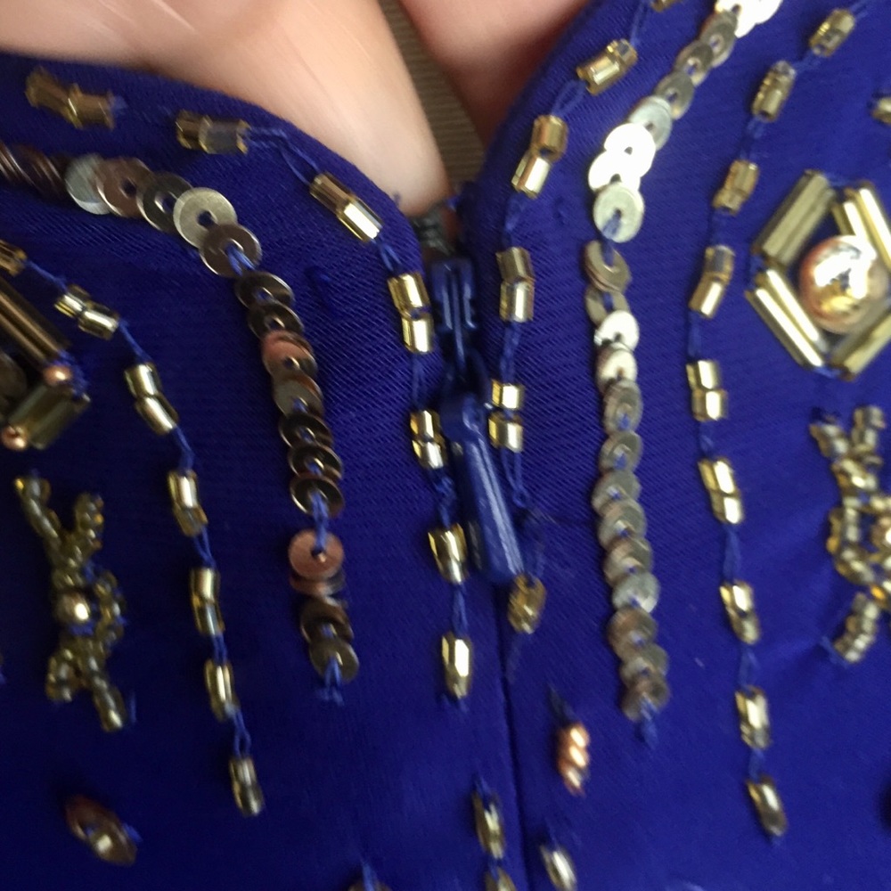 VTG Y2K Halley Logan Royal Blue Crisscross Beaded Halter Dress. Worn Once - Picture 12 of 16
